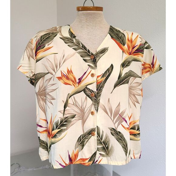Vintage Paradise Found Hawaiian Tropical MEDIUM Resort Resortwear Top Vacation M - Picture 1 of 7